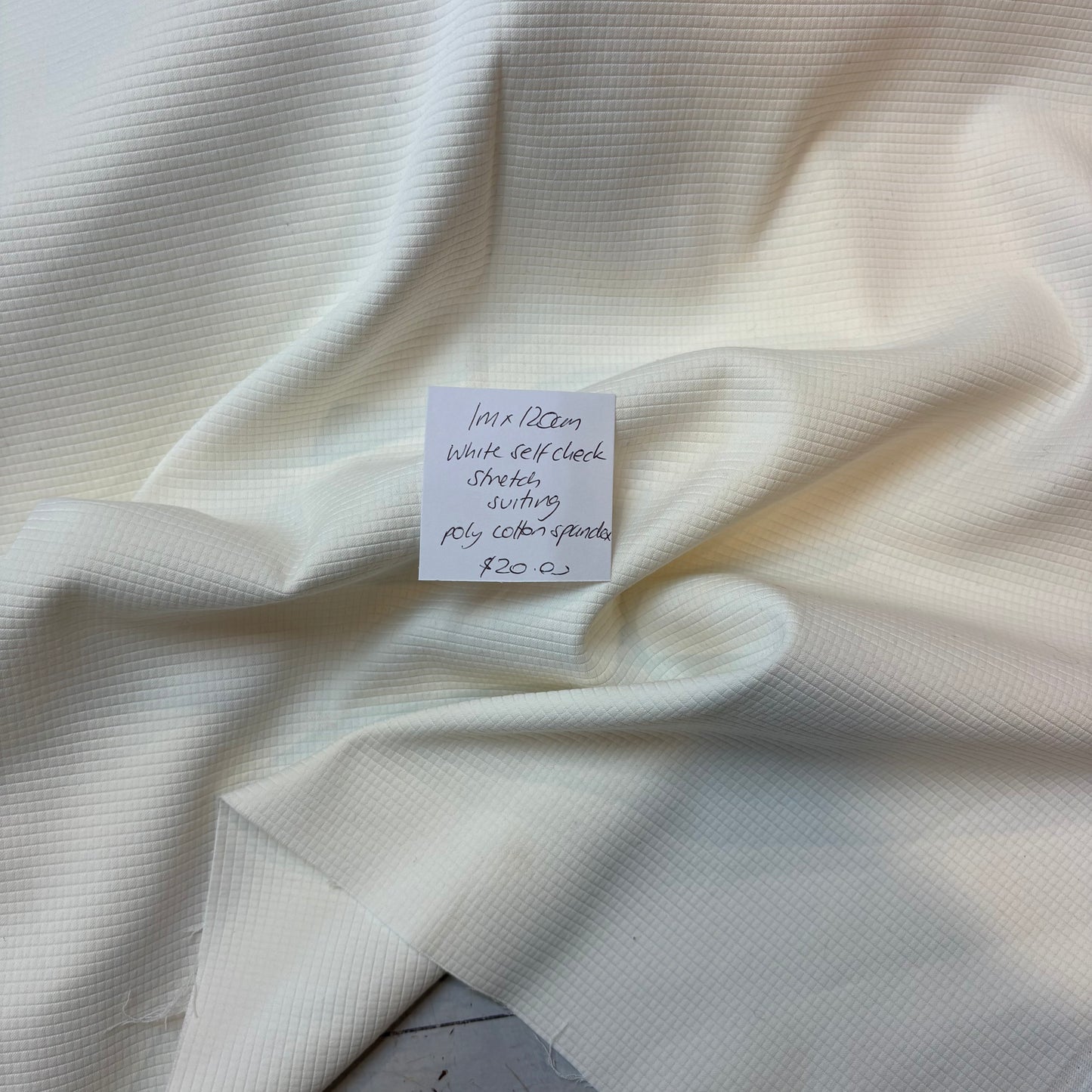 1m White Self Check Stretch Suiting