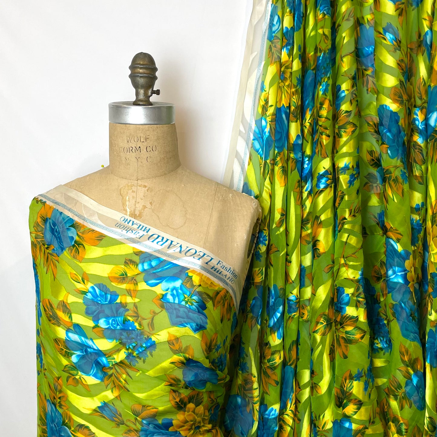 Blue Lime Blooms Burnout Silk Chiffon