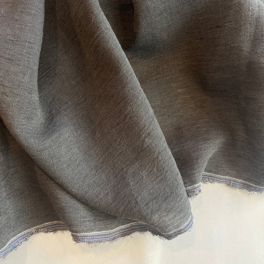 Slate Grey Yarn Dyed Crinkle Linen