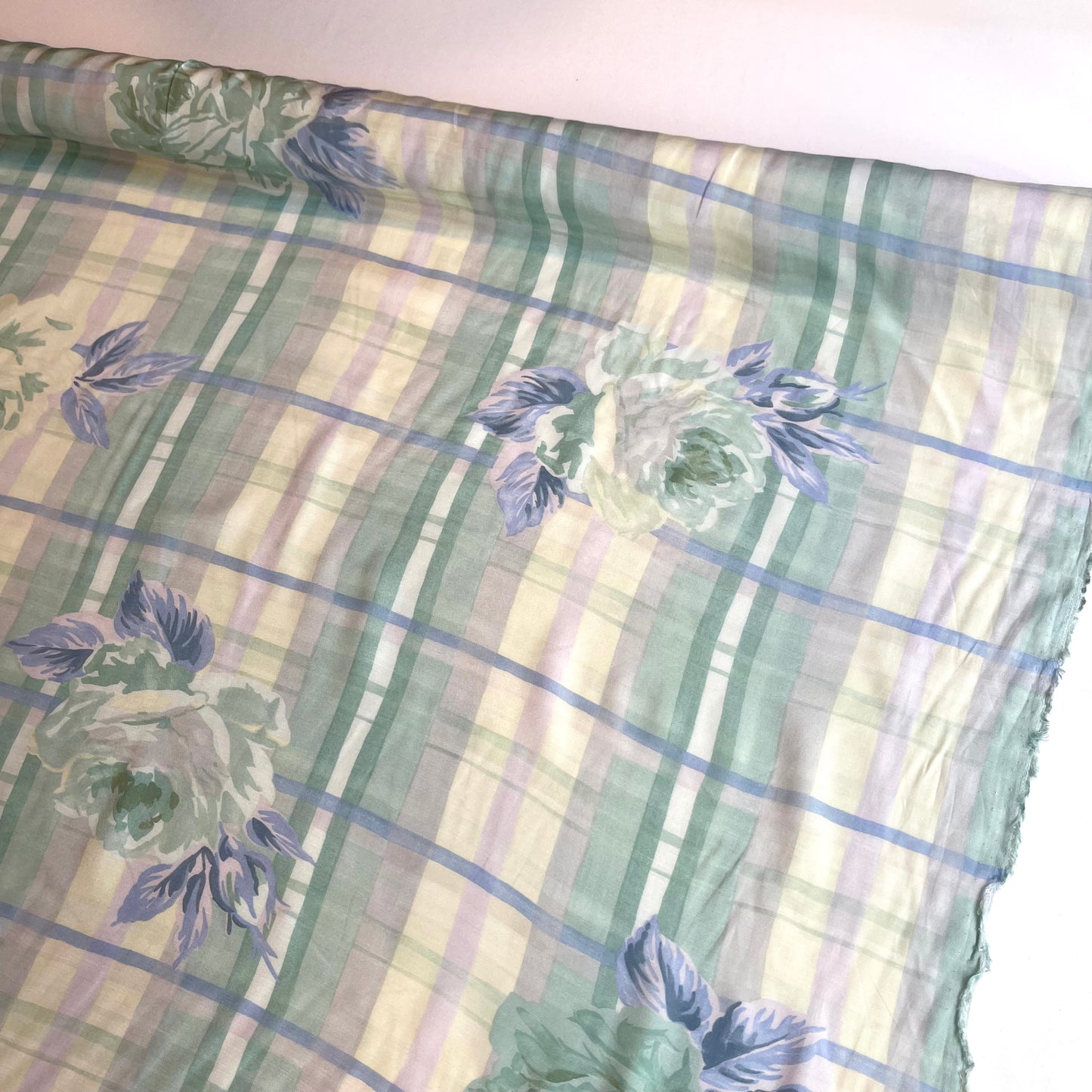 50cm Pastel Checks & Roses Border Viscose Challis