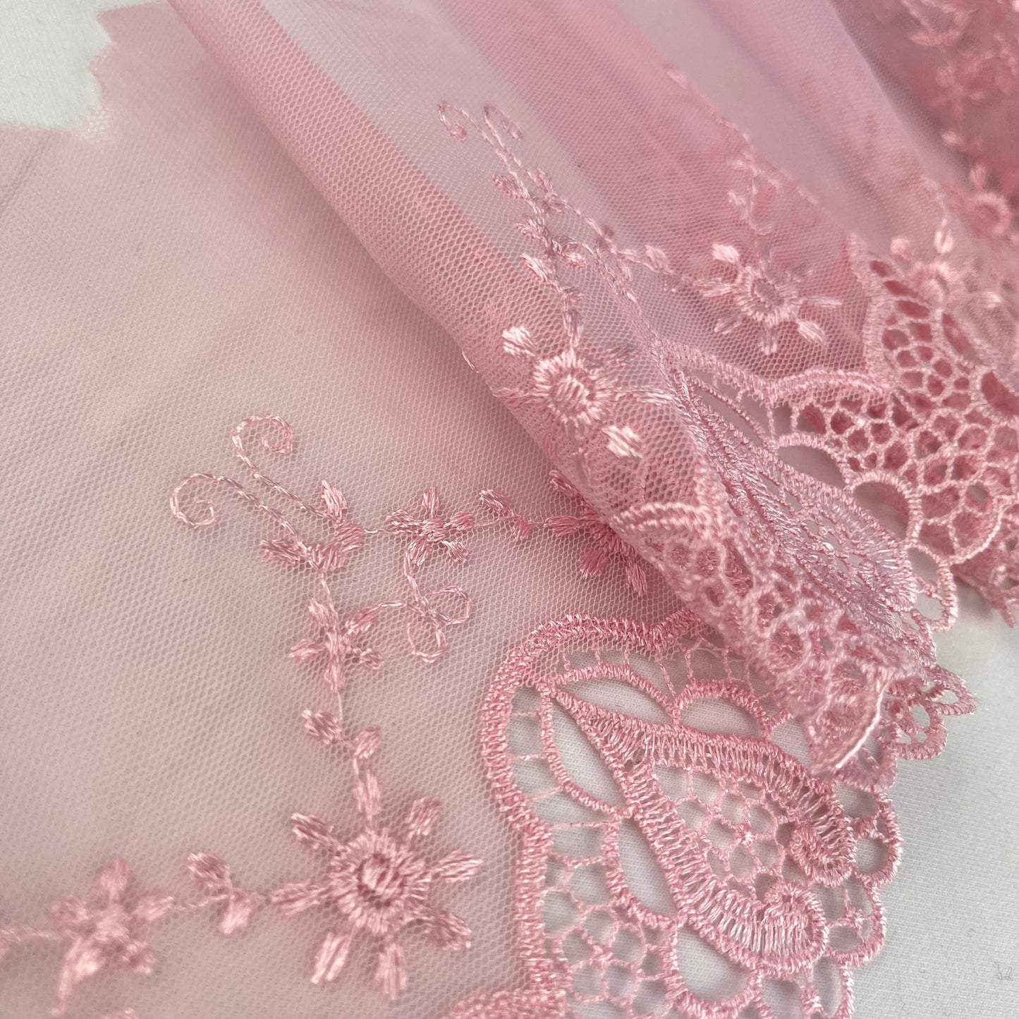 Pink Hearts Embroidered Lace