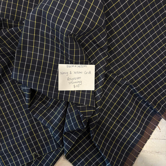 55cm Navy & Yellow Grid Polyester Shirting