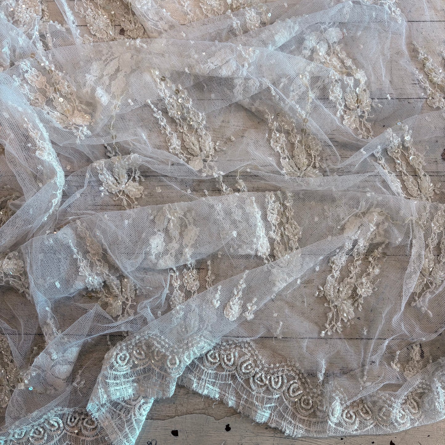 70cm White Hand Beaded French Lace