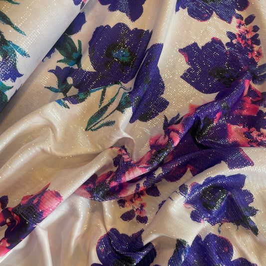 Purple blooms sequin jersey