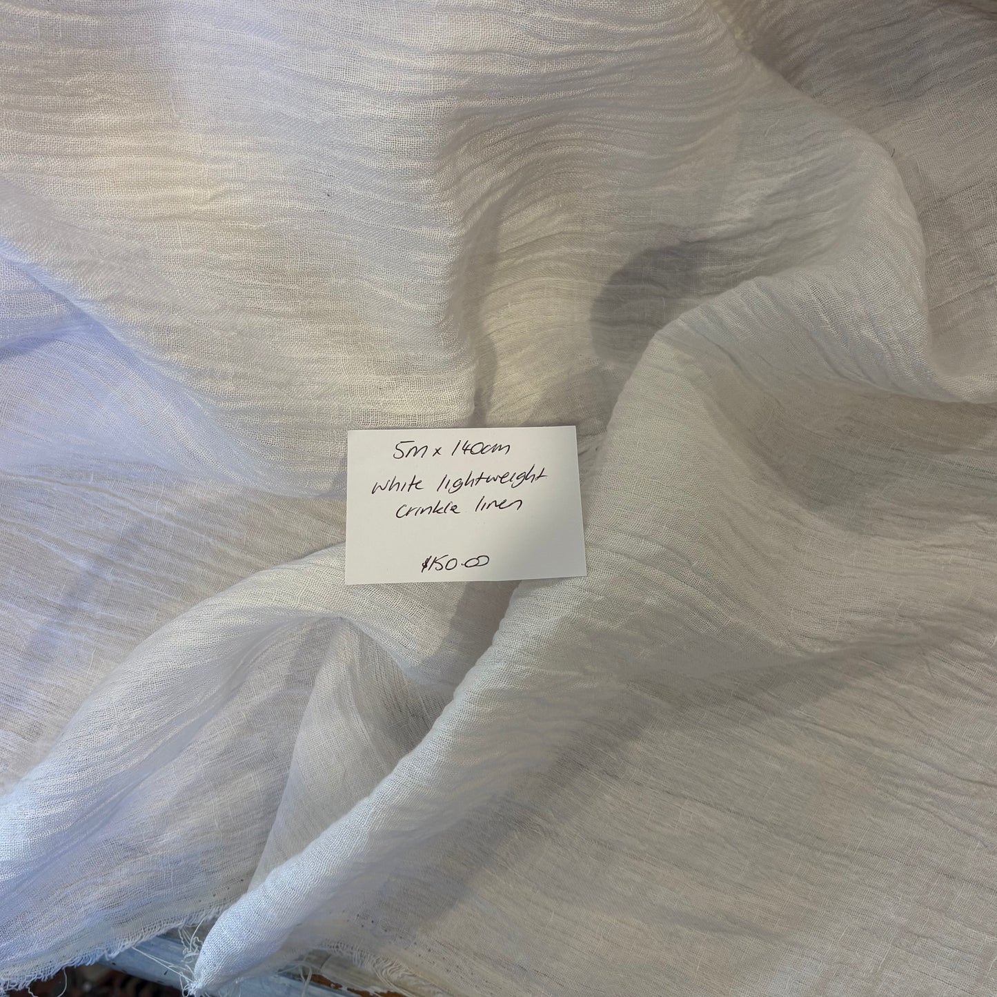 5m White Lightweight Crinkle Linen