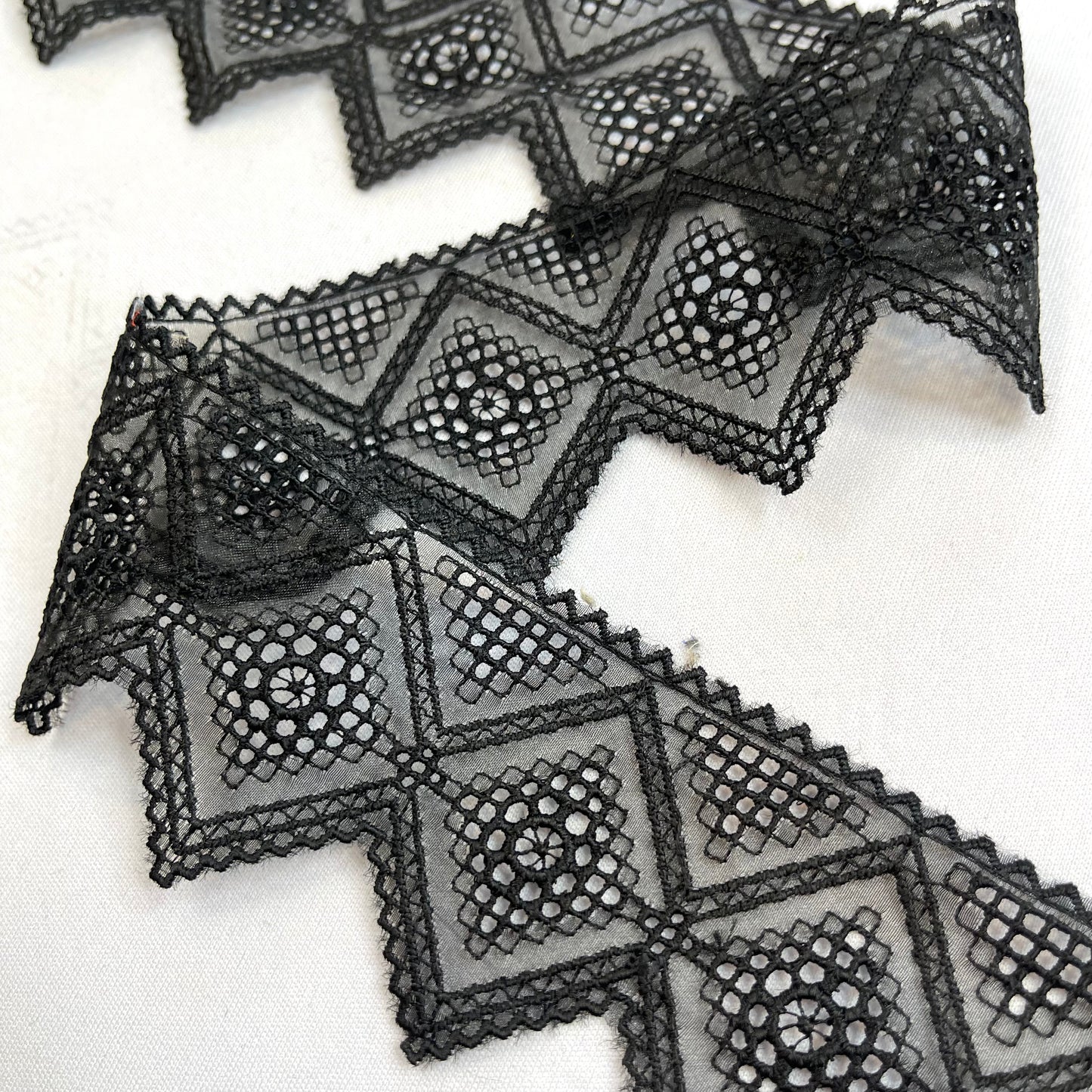 Black Embroidered Diamond 60mm Edging