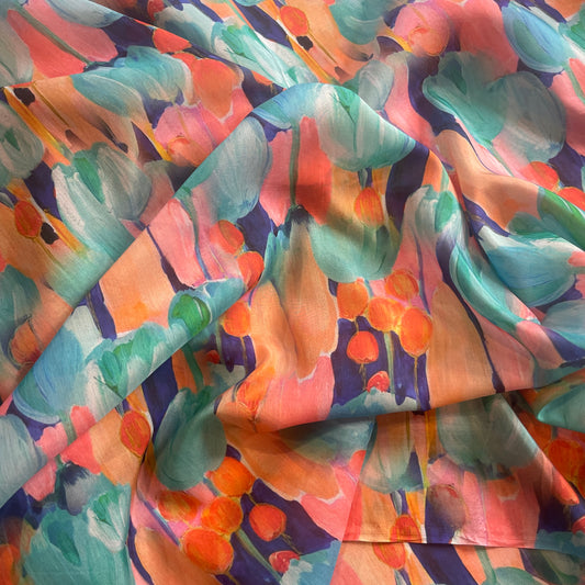Tulips in spring silk cotton voile