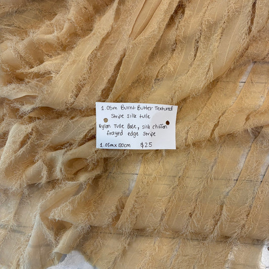 1.05m Burnt Butter Textured Stripe Silk Tulle