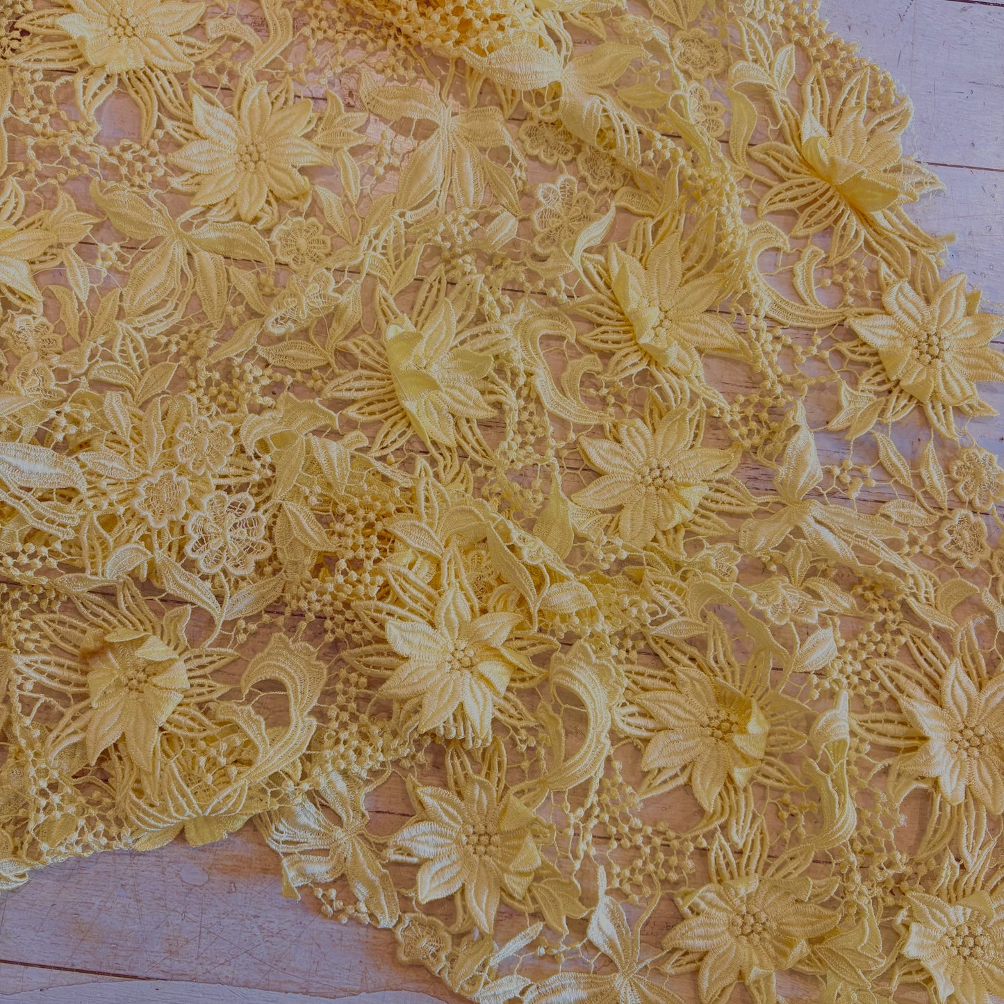 1.2m Sunshine Yellow Hand Dyed 3D Guipure Lace