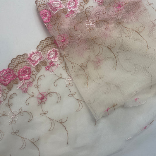 Mocha pink rose Embroidered Lace