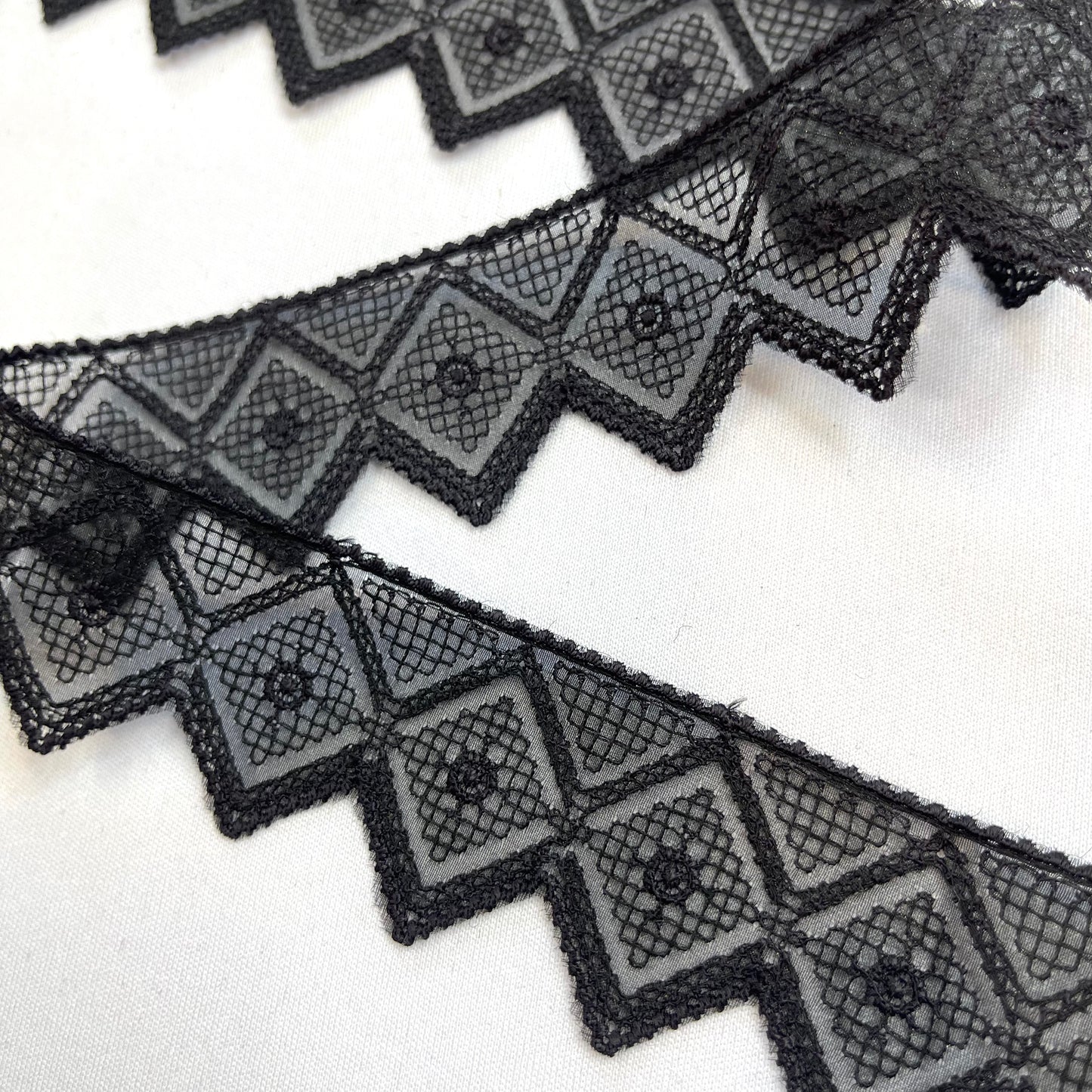 Black Embroidered Diamond 40mm Edging