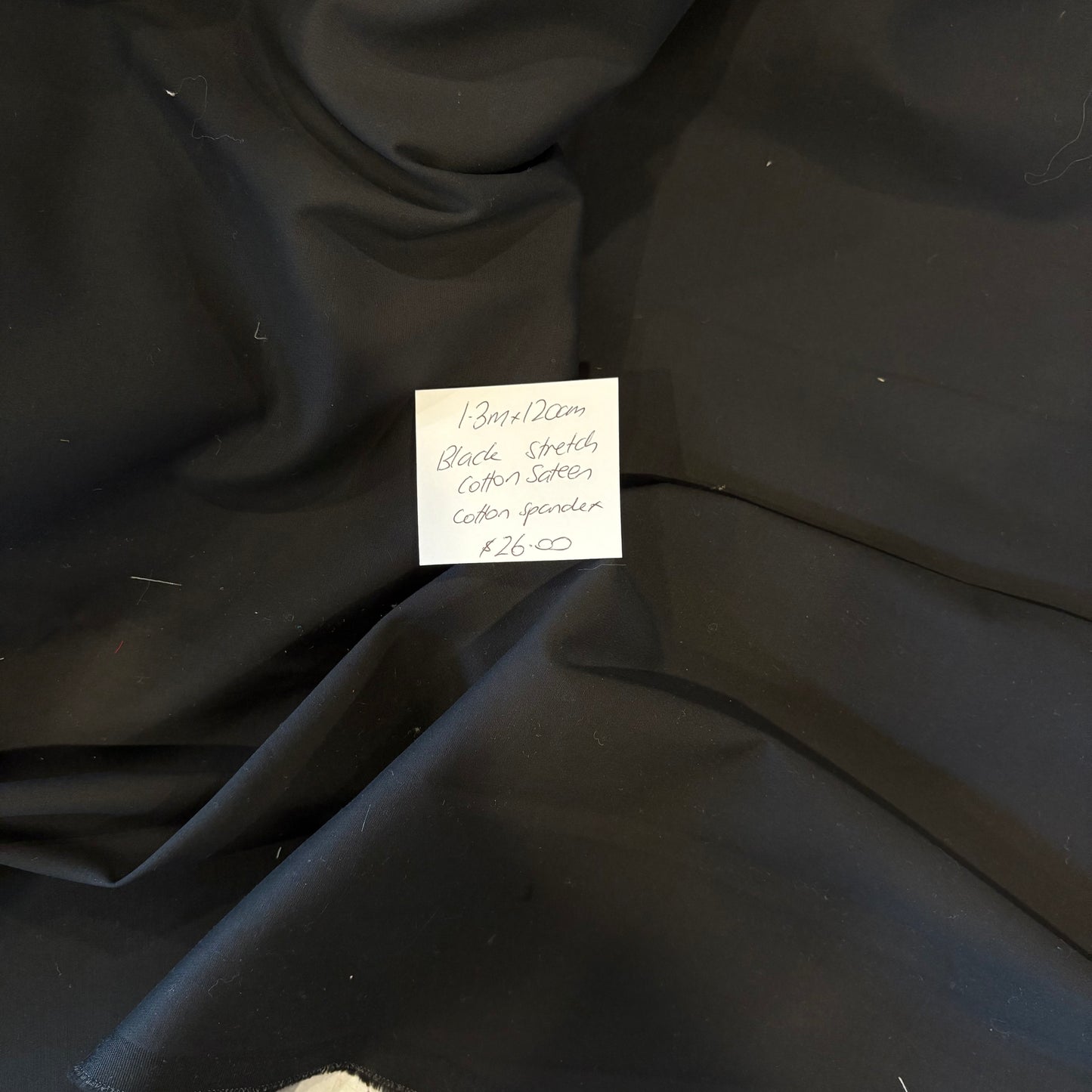 1.3m Black Stretch Cotton Sateen