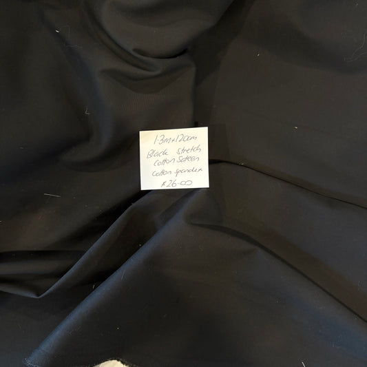 1.3m Black Stretch Cotton Sateen