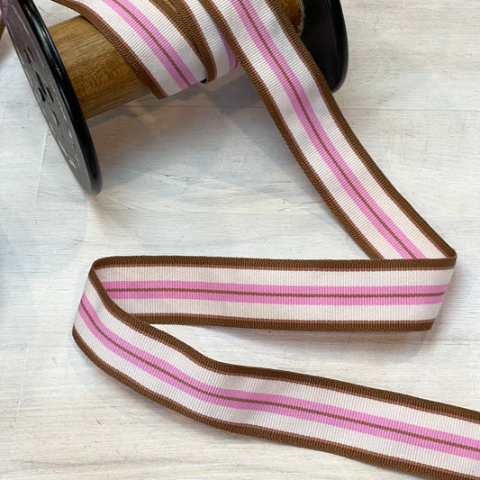 Caramel Strawberry Stripe 25mm Gross Grain Ribbon