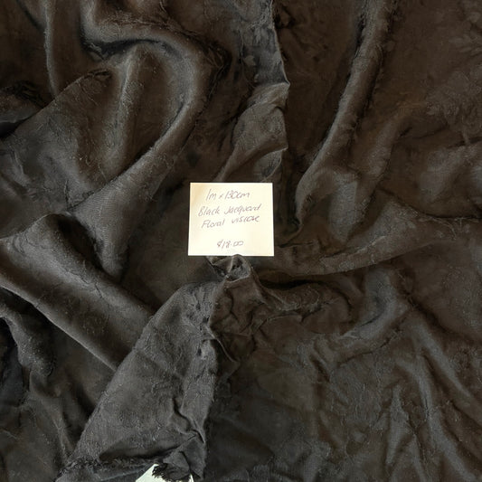 1m Black Jacquard Floral Viscose