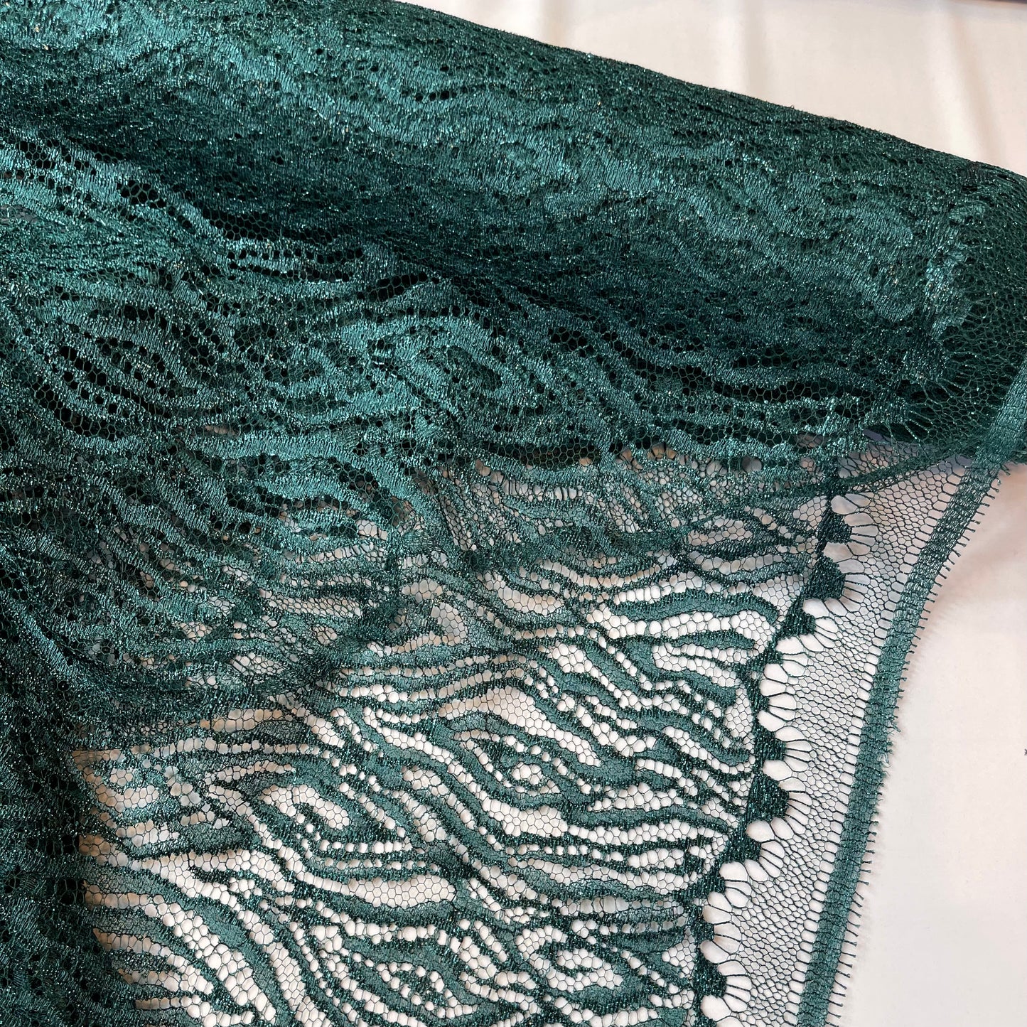 Tia Deep jade lurex chantilly lace