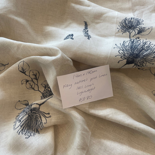 1.4m navy natives Organic Linen