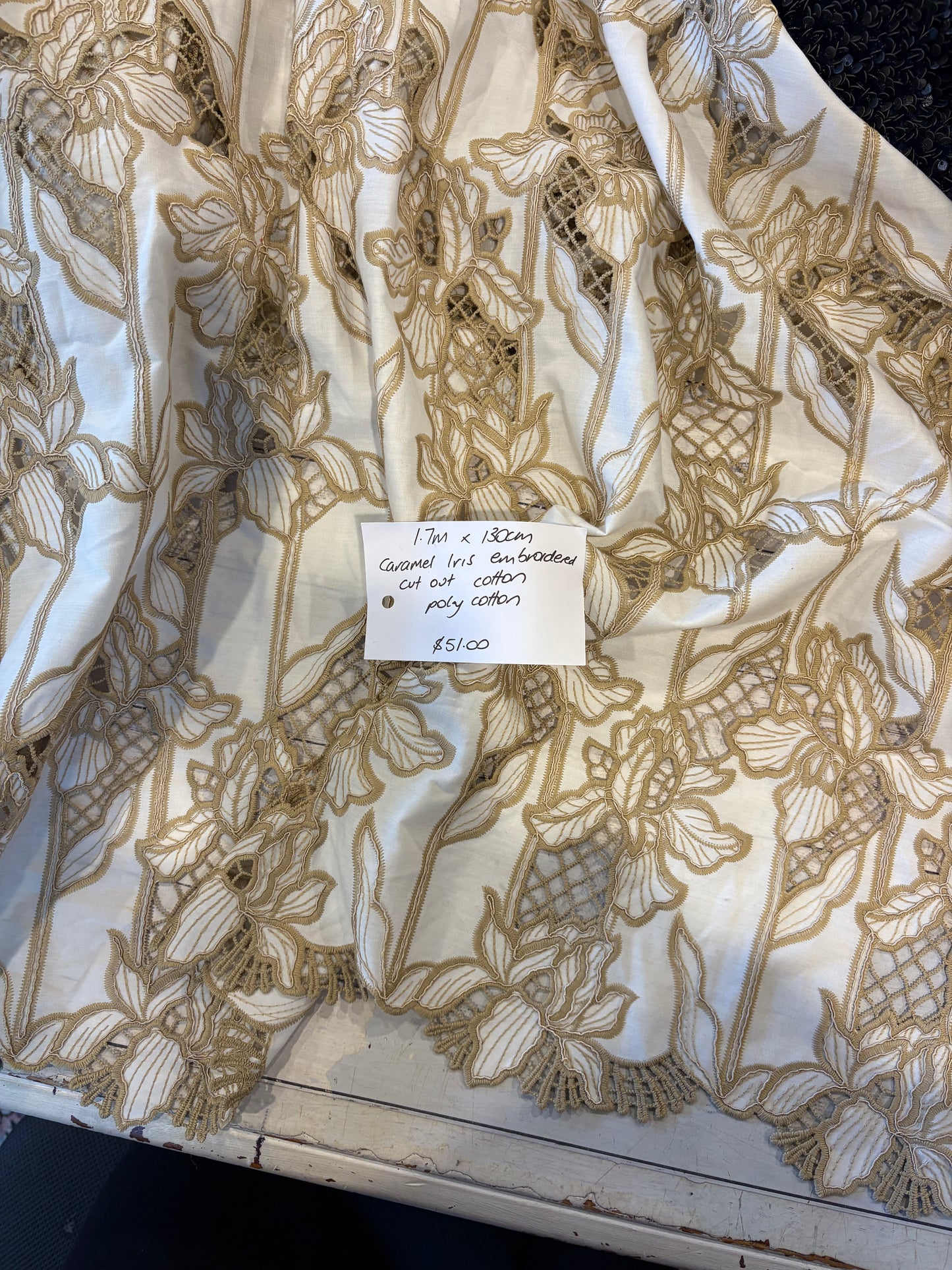 1.7m Caramel Iris Embroidered Cut Out Cotton