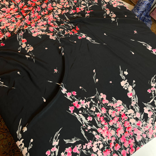 1.5mtr Panel Flowers in Bloom Pink Italian Silk Crepe de Chine