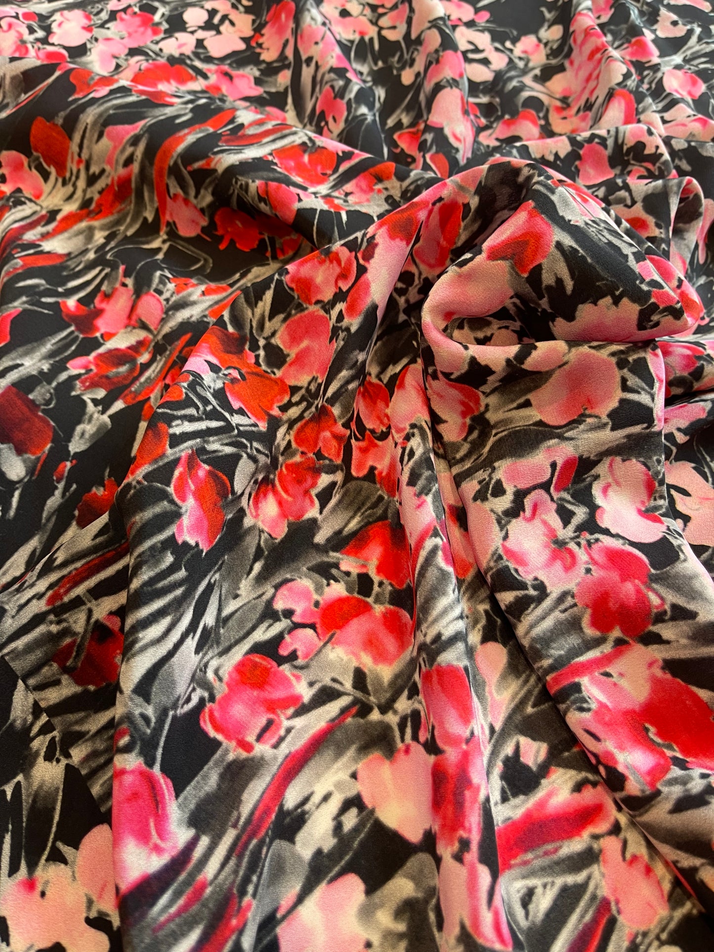 1.5mtr Panel Flowers in Bloom Pink Italian Silk Crepe de Chine