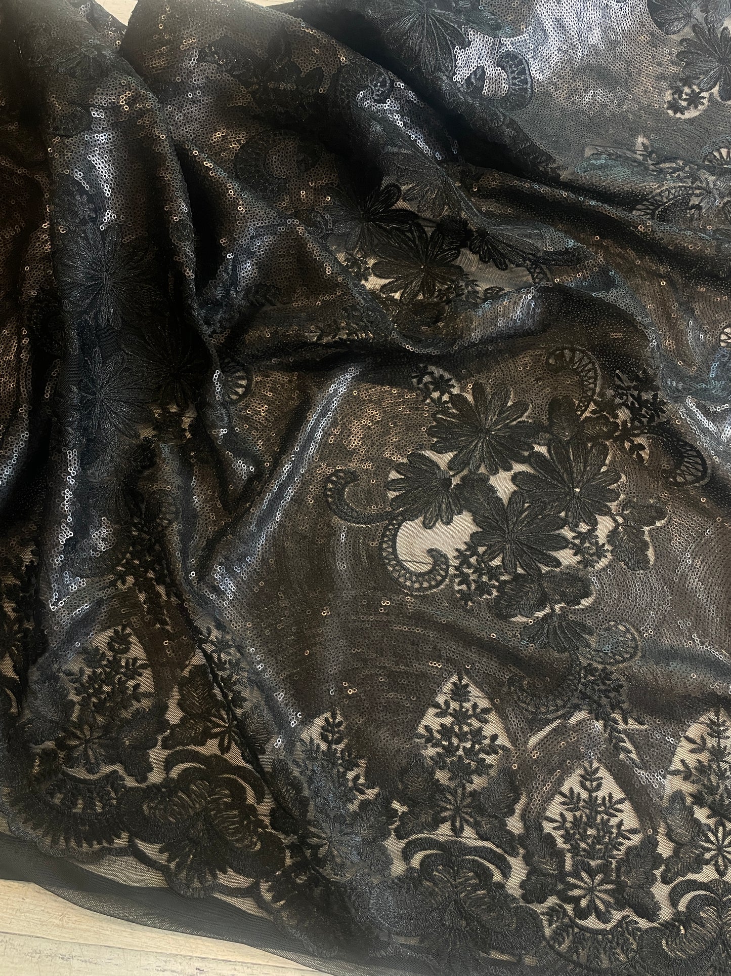 Midnight mystery embroidered sequin lace