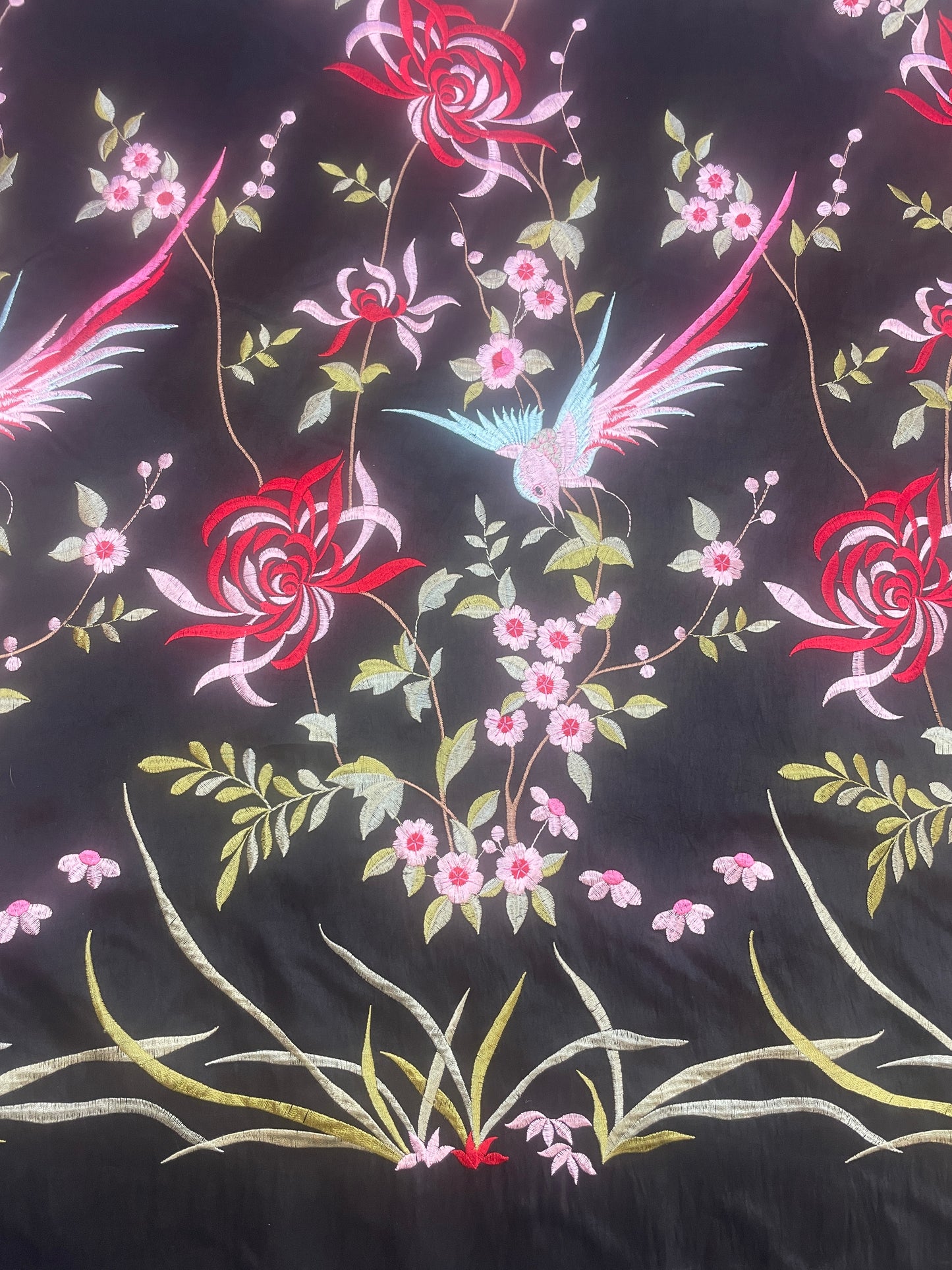 Birds of a feather embroidered taffeta