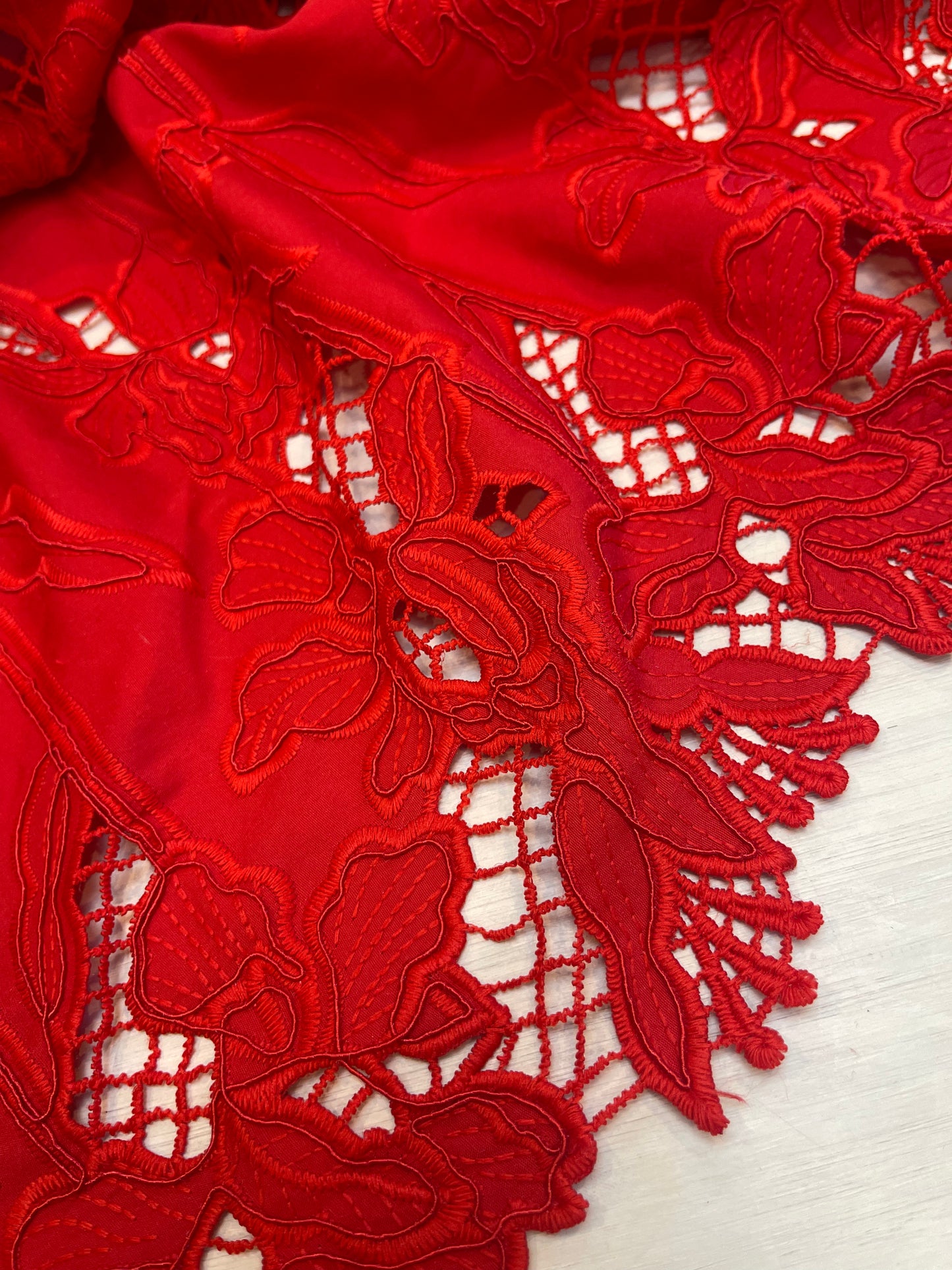 1m  Red trailing vine Embroidered  corded Lace