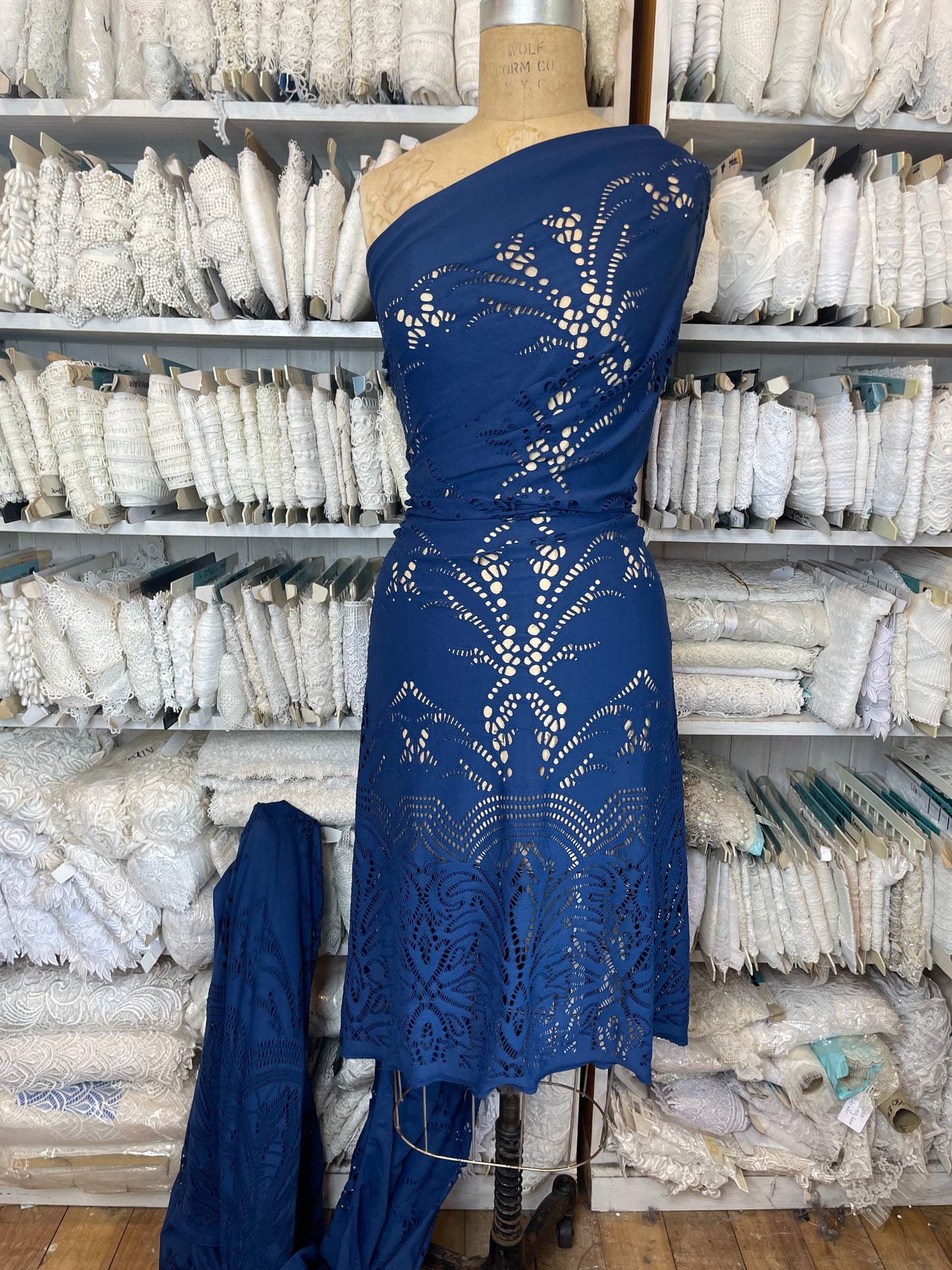 Navy Stretch Jacquard Lace