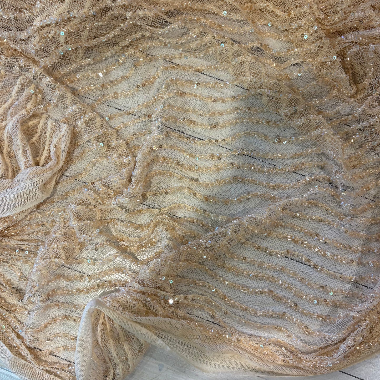 1.9m Palest Peach Beaded Tulle