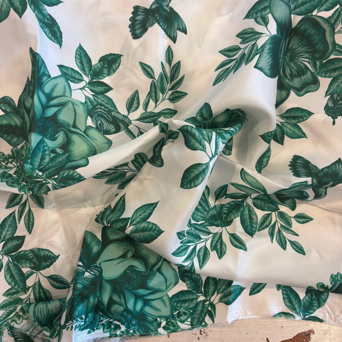 1.2m Emerald Floral Silk Twill