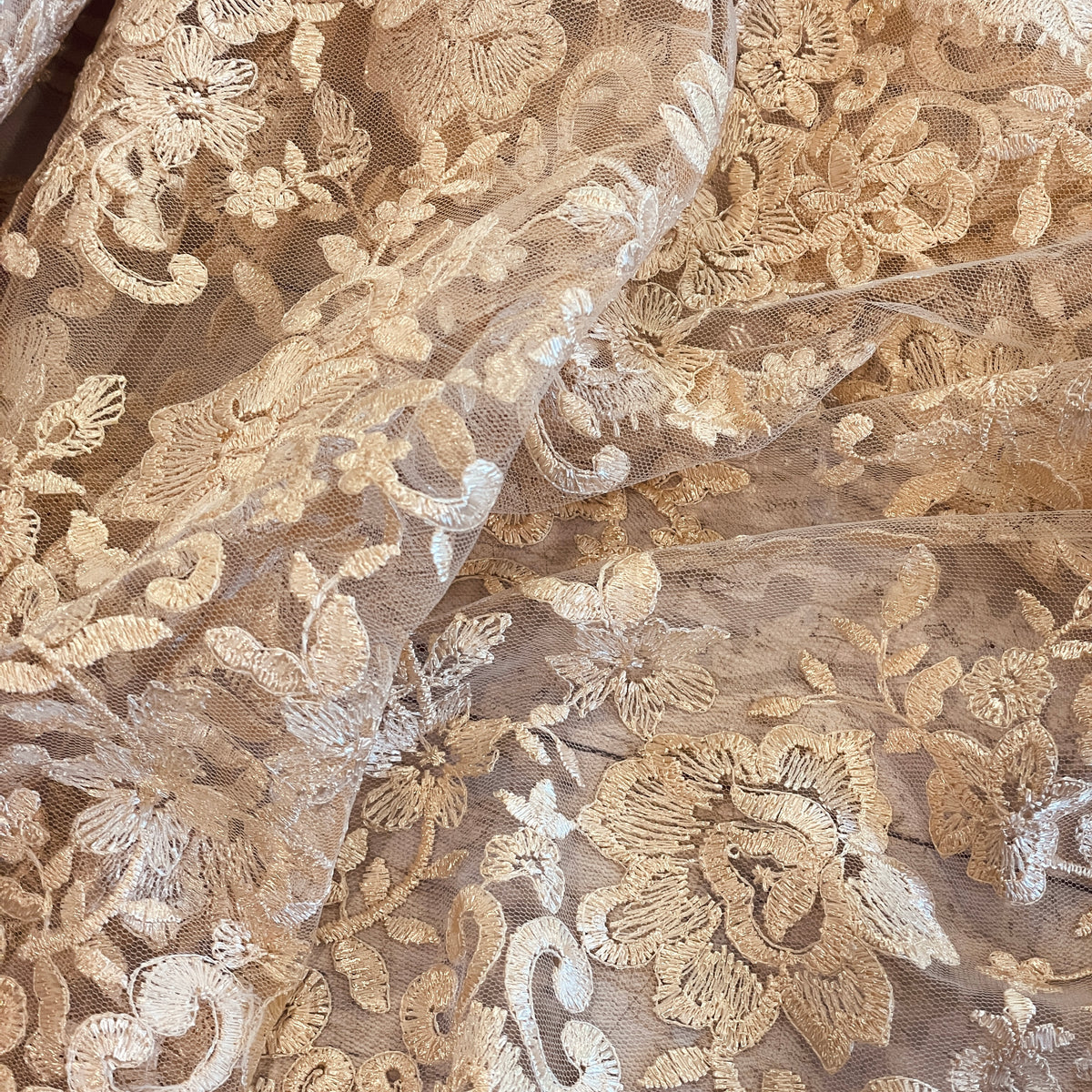 Apricot ice embroidered tulle