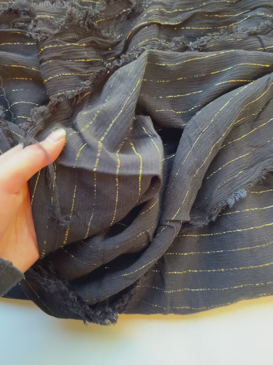 2.8m Black With Gold Pinstripe Georgette Crinkle Viscose