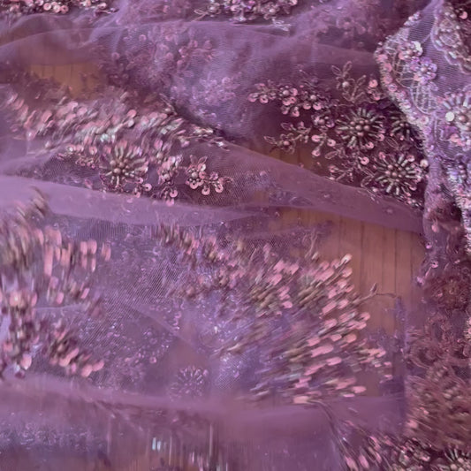2m Amethyst hand beaded tulle