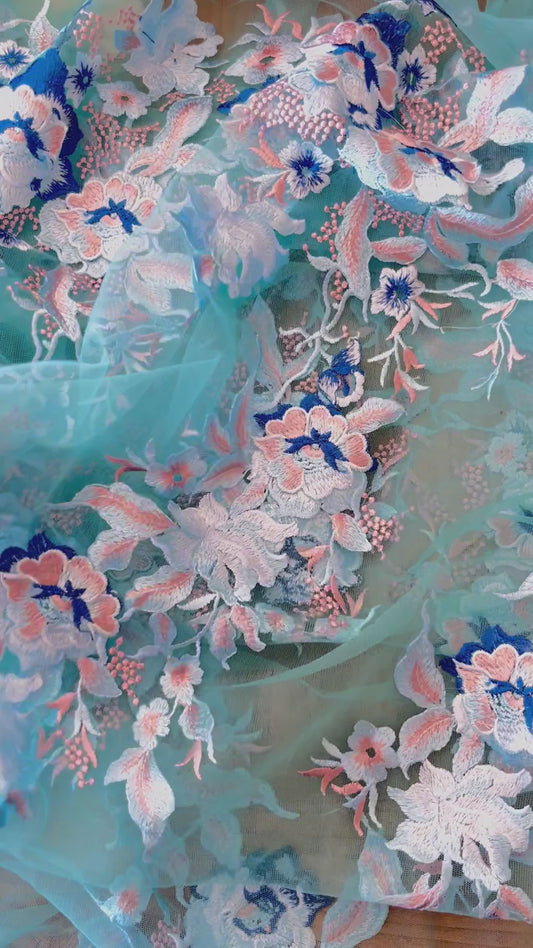 2.8m Ocean Flowers 3D embroidered tulle