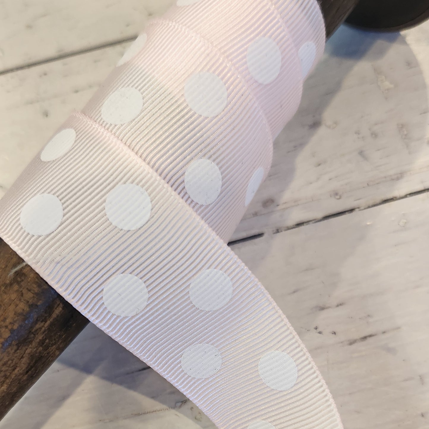 White polka dot grossgrain ribbon