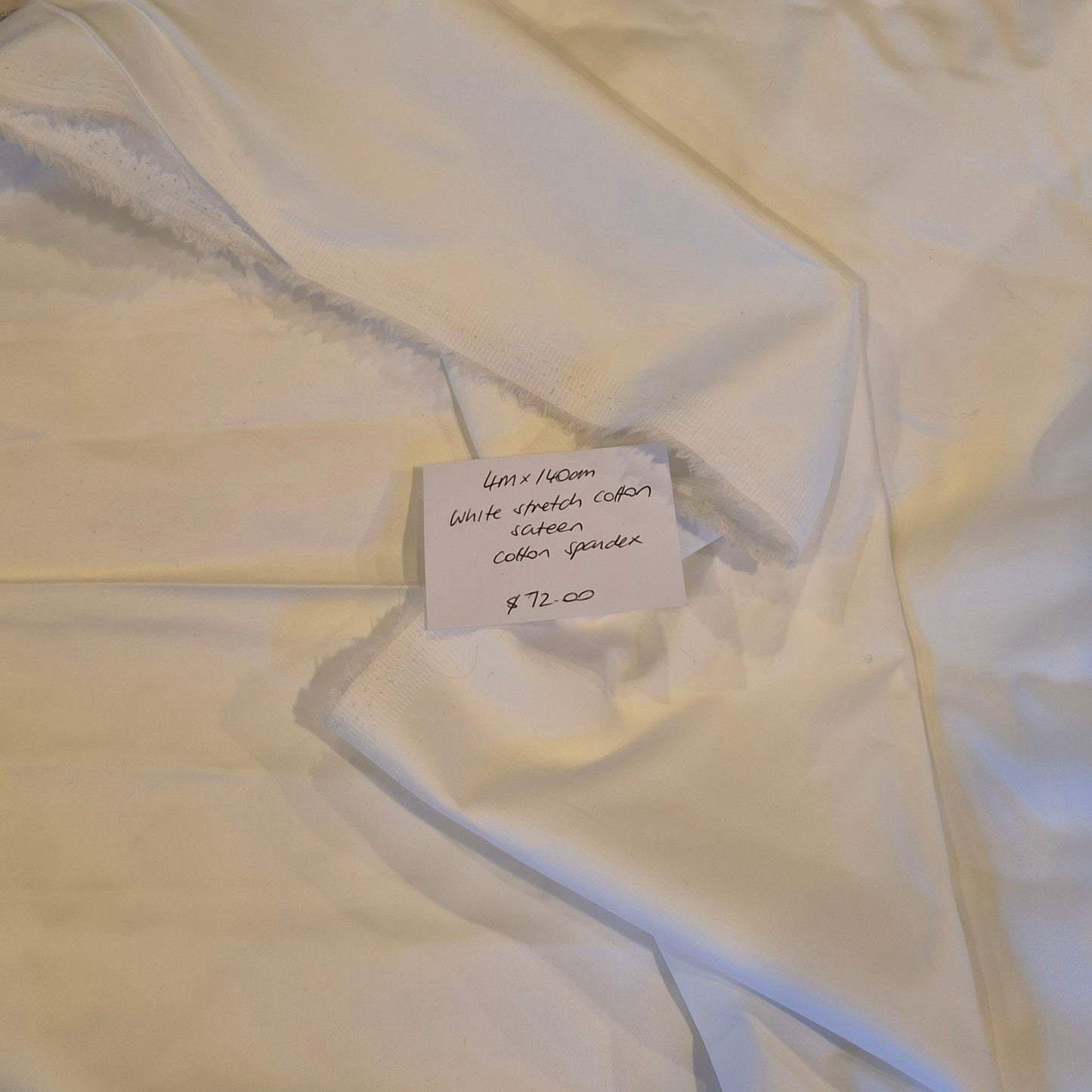 4m White stretch cotton sateen
