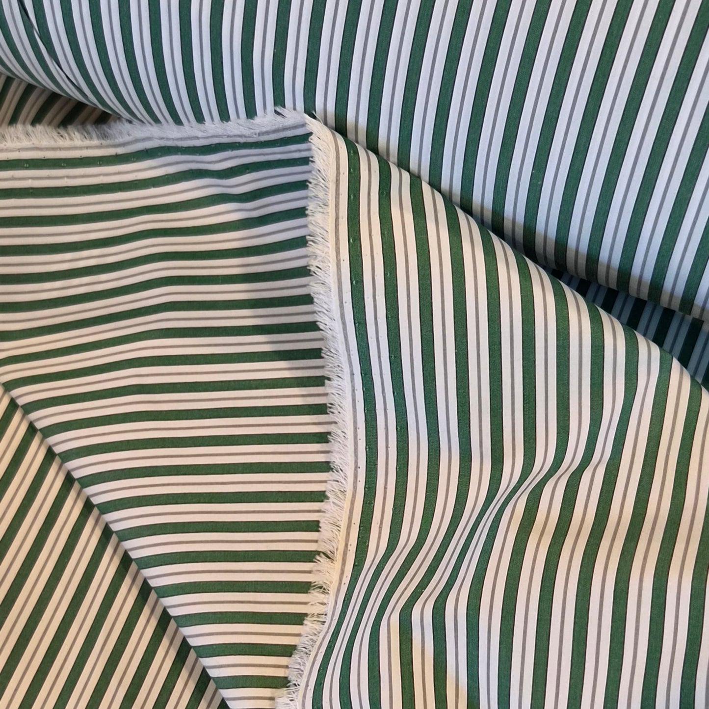 Green and grey stripe cotton
