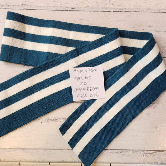 7.5cm x 94cm Teal and Ivory cotton ribbing