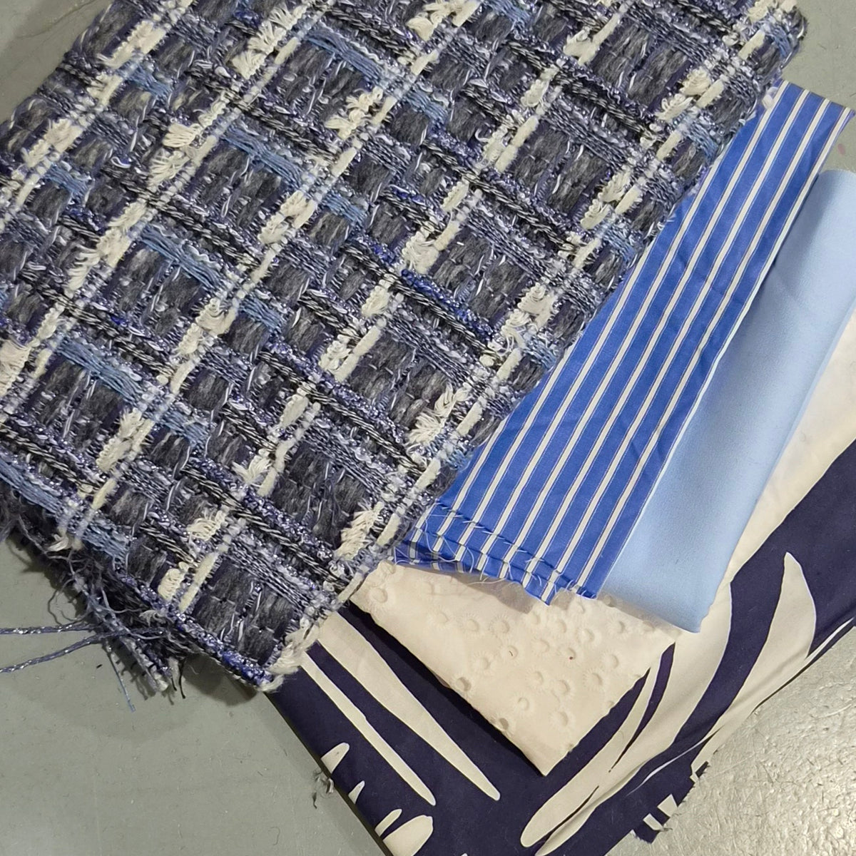 13. 4 pieces assorted brocade, cotton