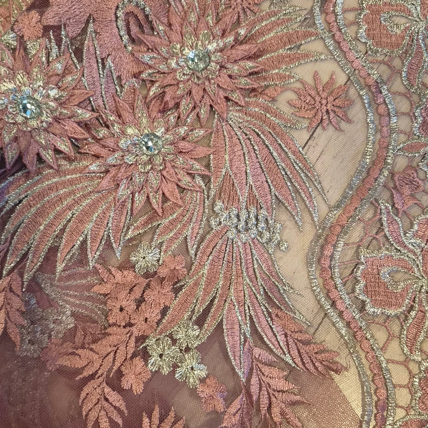 1.9m Dusty pink amd silver embroidered tulle