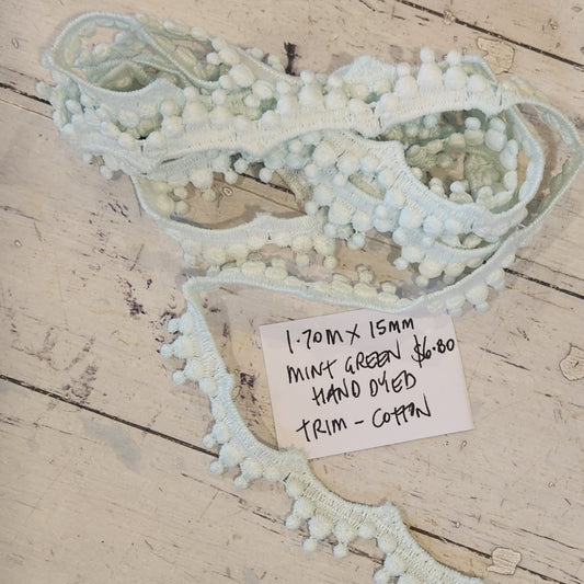 1.7m Mint green hand dyed trim