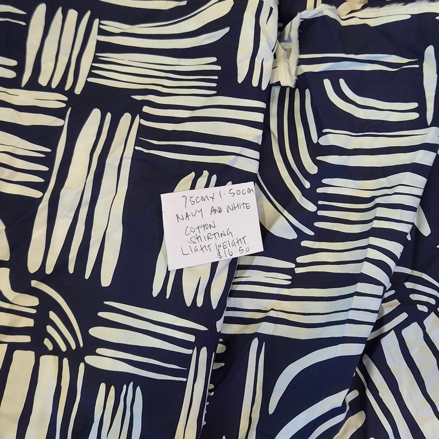 75cm Navy and white cotton shirting