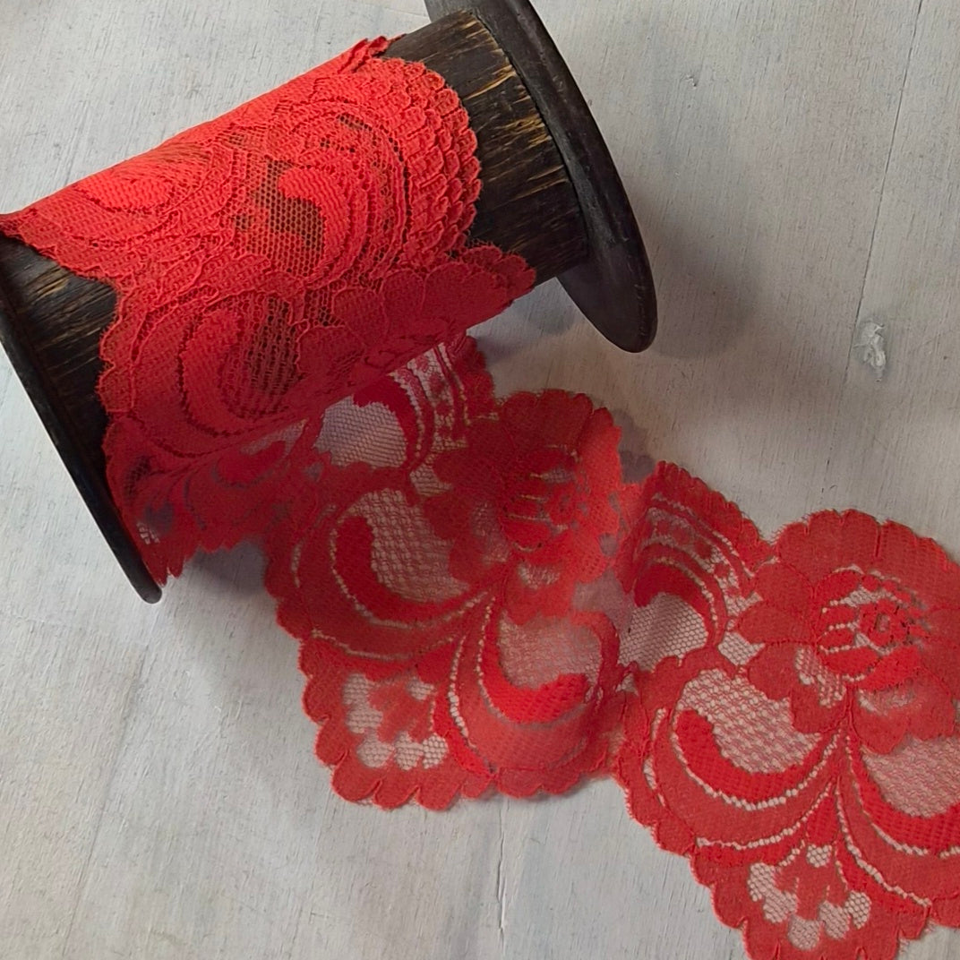 Vermilion red hand dyed lace