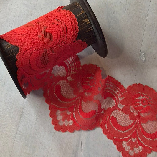 Vermilion red hand dyed lace