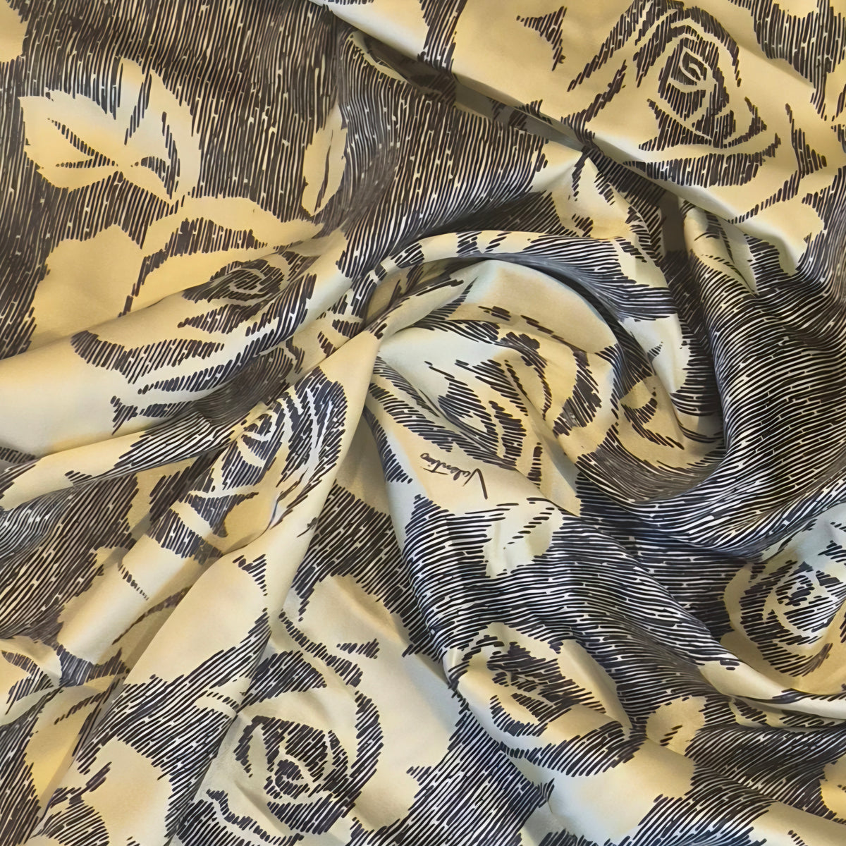 Valentino Cream and Navy roses silk satin