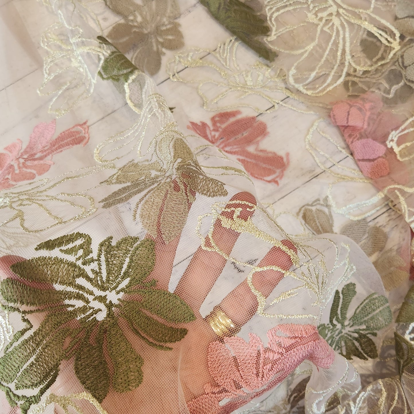 Floral montage lurex mesh