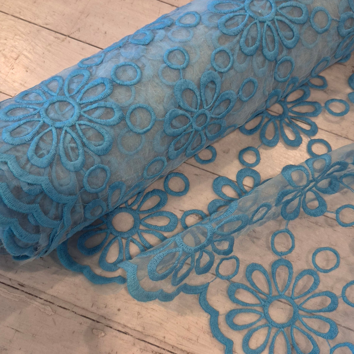 Blue daisiy embroidered organza