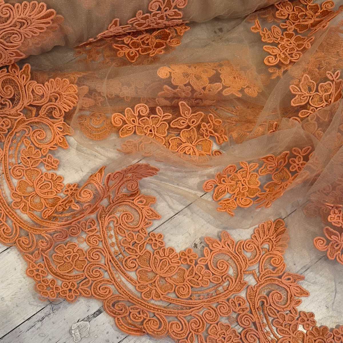 Apricot embroidered mesh