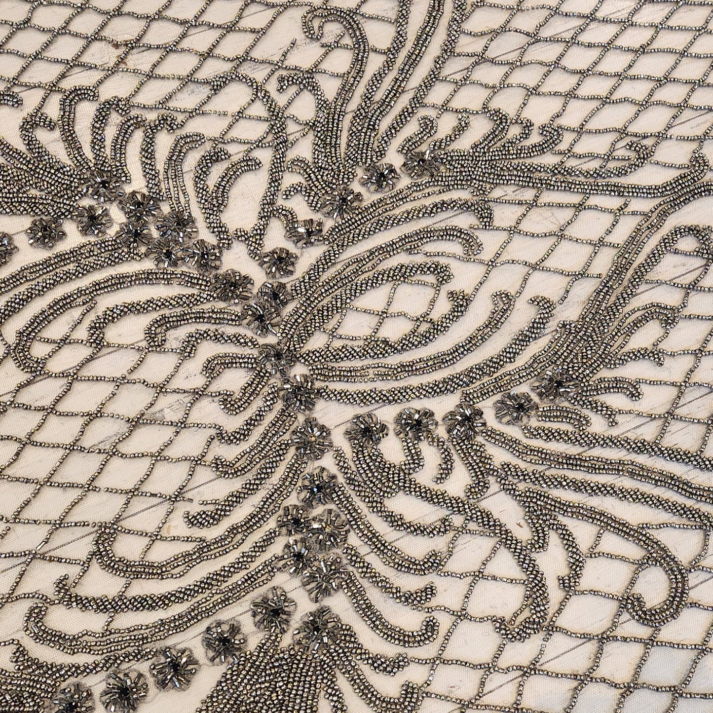Pewter ornate beaded mesh