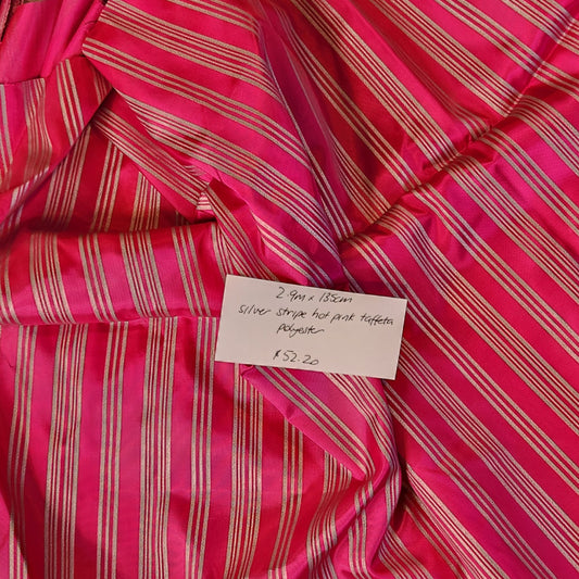 2.9m Silver and hotpink stripe taffeta